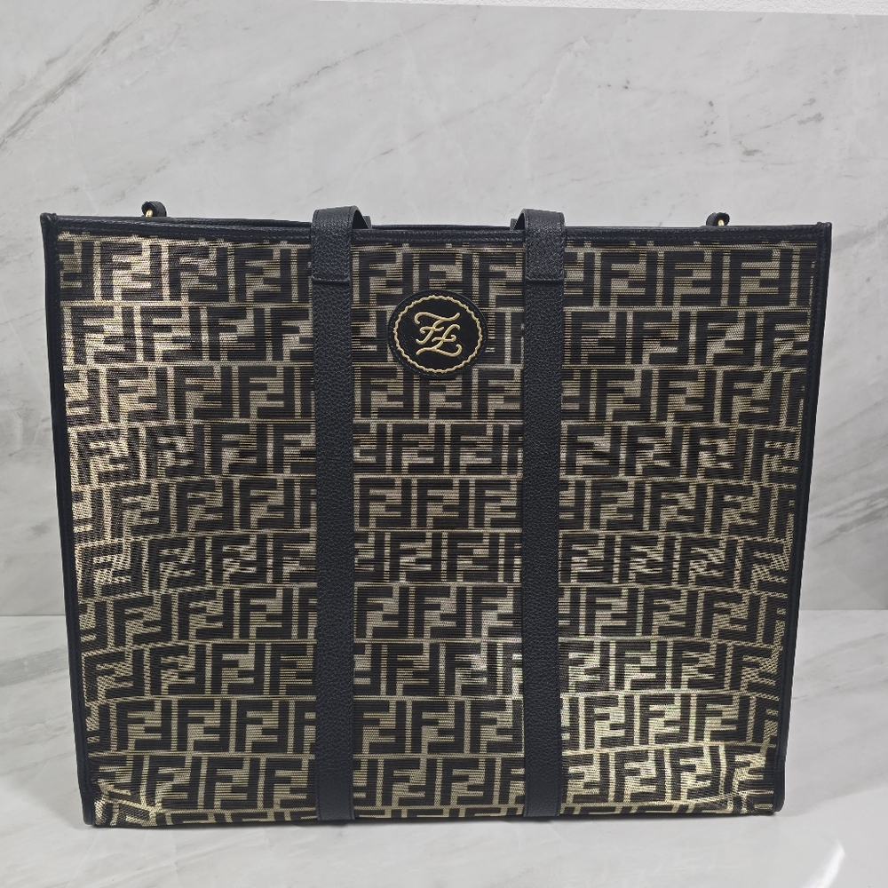 Fendi Black and Gold Shopper Tote